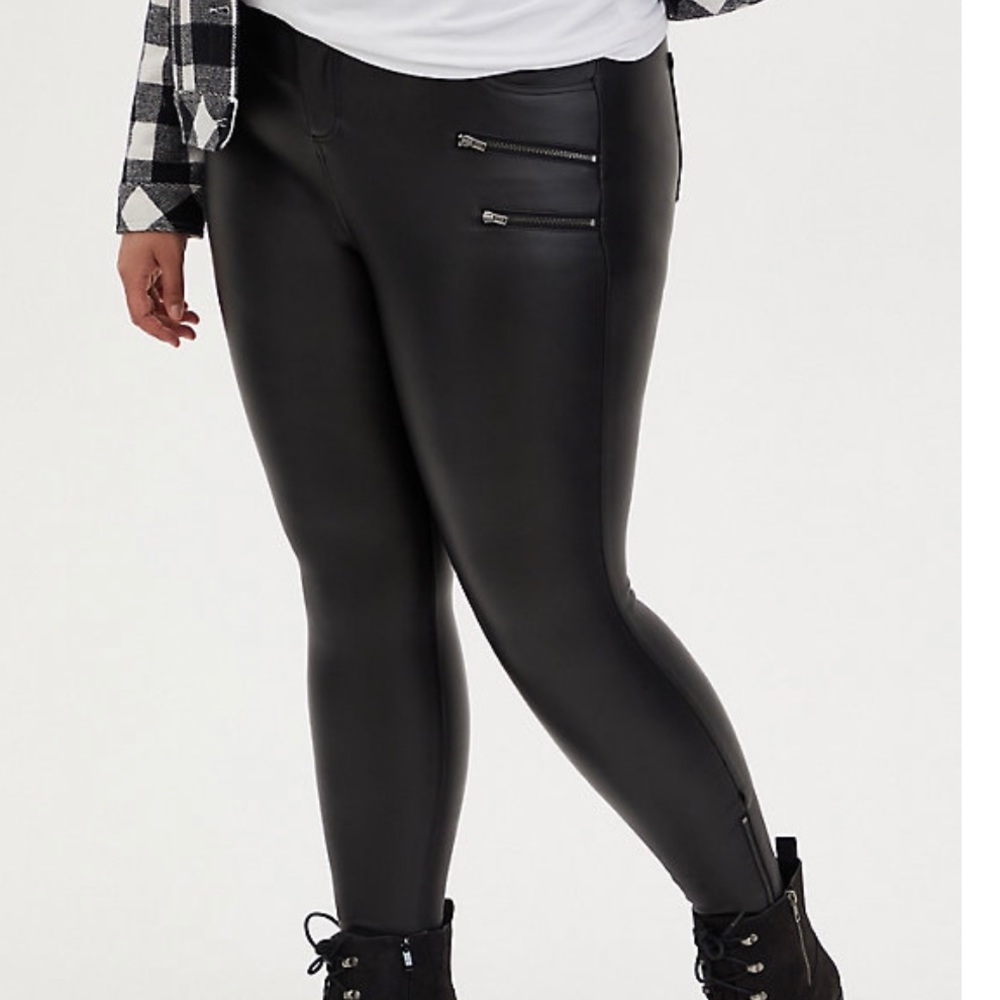 BLACK COATED PONTE MULTI ZIP SKINNY ANKLE PANT